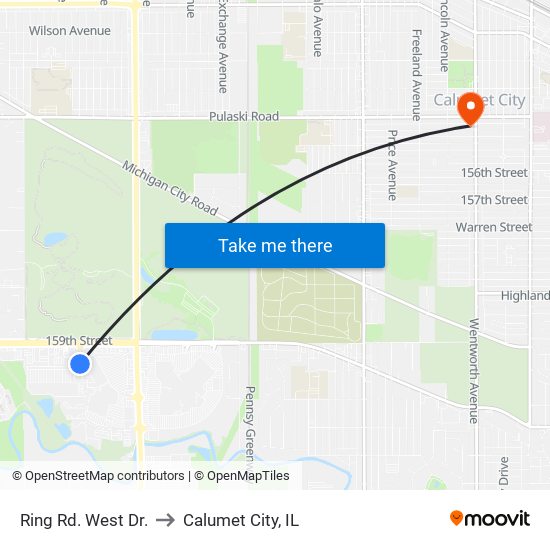 Ring Rd. West Dr. to Calumet City, IL map