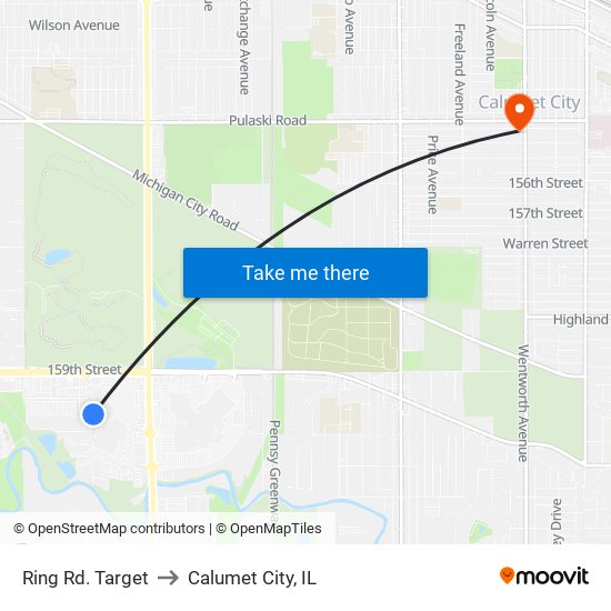 Ring Rd. Target to Calumet City, IL map