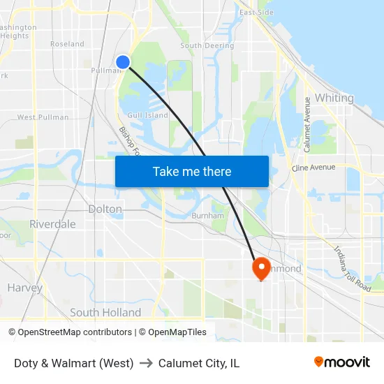 Doty & Walmart (West) to Calumet City, IL map