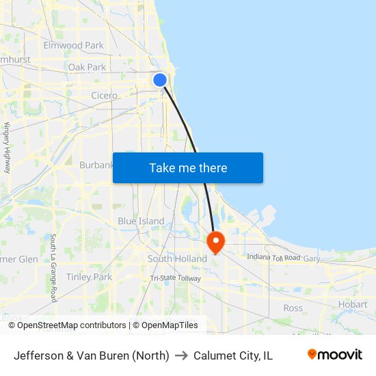 Jefferson & Van Buren (North) to Calumet City, IL map