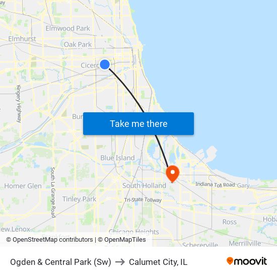 Ogden & Central Park (Sw) to Calumet City, IL map