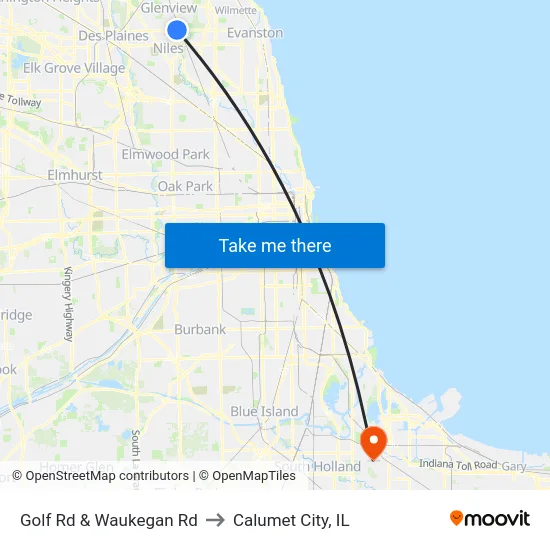 Golf Rd & Waukegan Rd to Calumet City, IL map