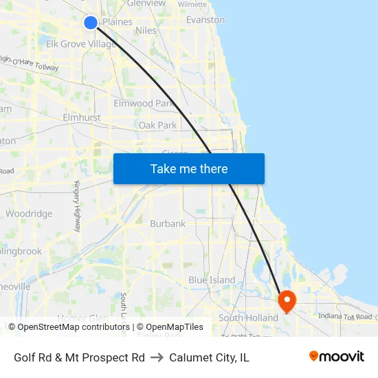 Golf Rd & Mt Prospect Rd to Calumet City, IL map