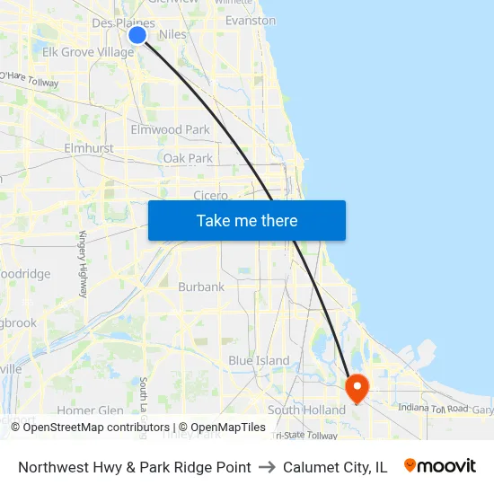 Northwest Hwy & Park Ridge Point to Calumet City, IL map