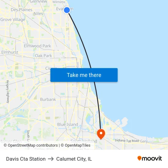 Davis Cta Station to Calumet City, IL map