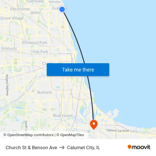 Church St & Benson Ave to Calumet City, IL map