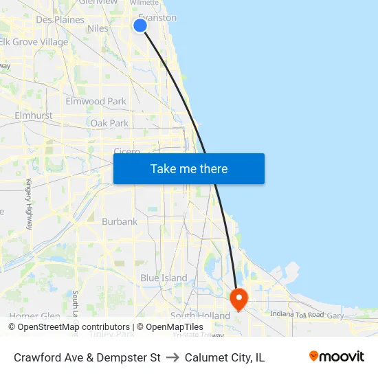 Crawford Ave & Dempster St to Calumet City, IL map