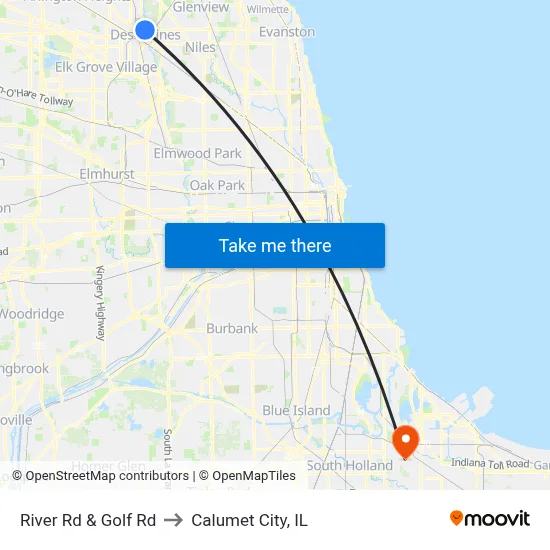 River Rd & Golf Rd to Calumet City, IL map