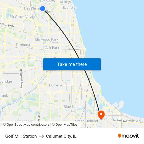 Golf Mill Station to Calumet City, IL map