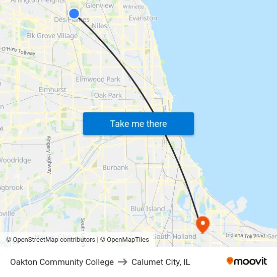 Oakton Community College to Calumet City, IL map