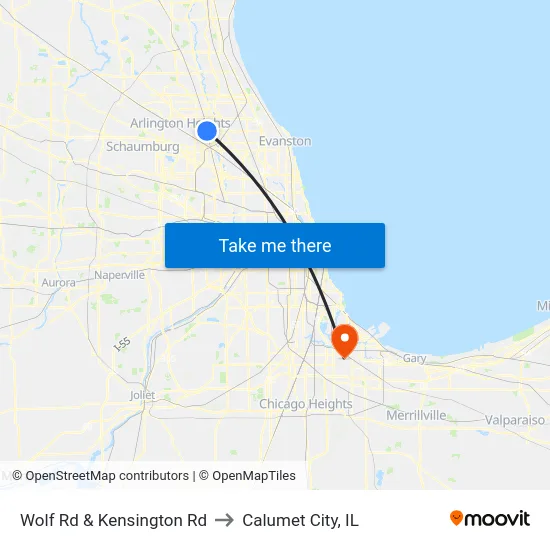 Wolf Rd & Kensington Rd to Calumet City, IL map