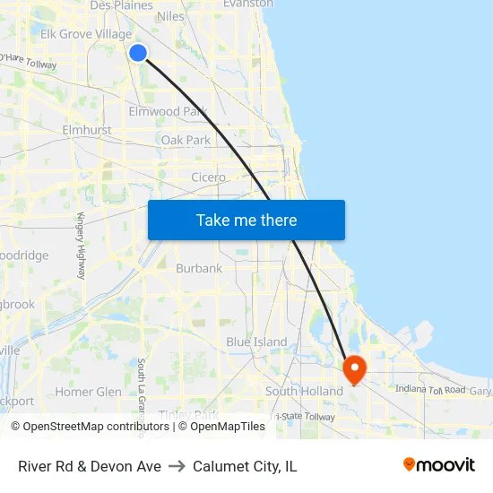 River Rd & Devon Ave to Calumet City, IL map