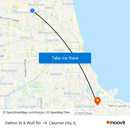 Oakton St & Wolf Rd to Calumet City, IL map
