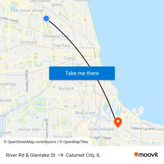 River Rd & Glenlake St to Calumet City, IL map