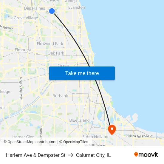Harlem Ave & Dempster St to Calumet City, IL map