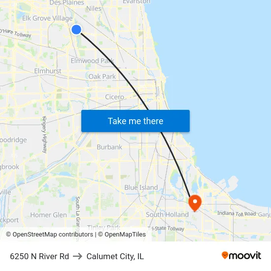 6250 N River Rd to Calumet City, IL map