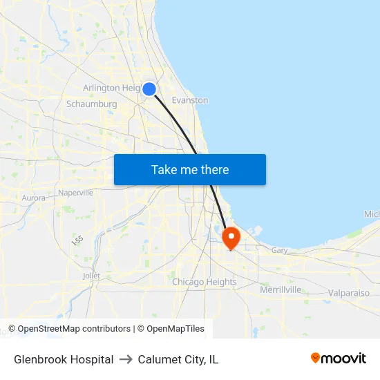 Glenbrook Hospital to Calumet City, IL map
