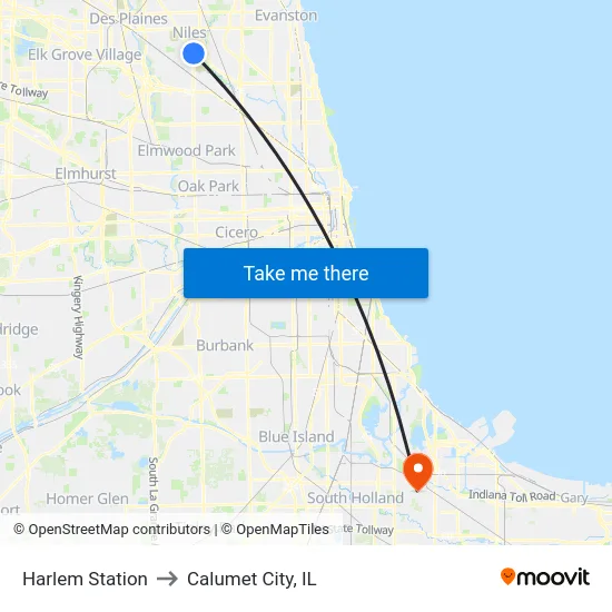 Harlem Station to Calumet City, IL map
