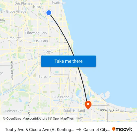 Touhy Ave & Cicero Ave (At Keating Ave) to Calumet City, IL map