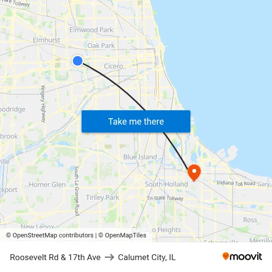 Roosevelt Rd & 17th Ave to Calumet City, IL map