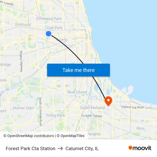Forest Park Cta Station to Calumet City, IL map