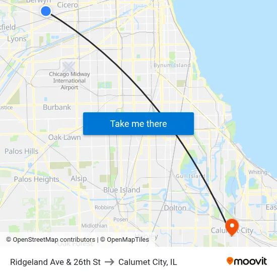Ridgeland Ave & 26th St to Calumet City, IL map