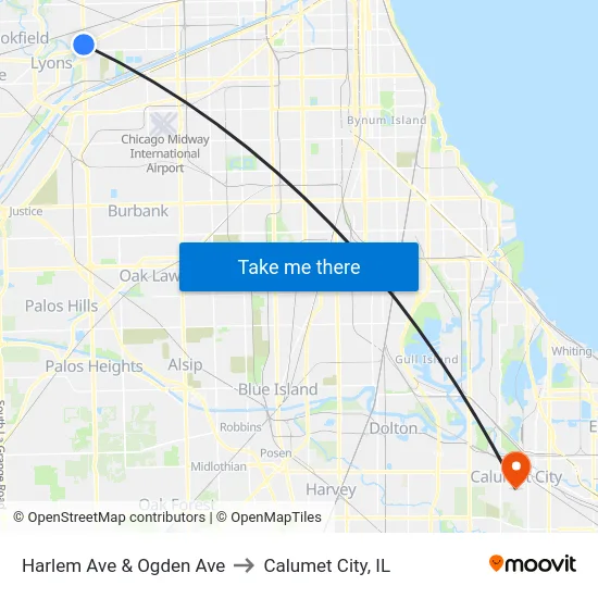 Harlem Ave & Ogden Ave to Calumet City, IL map