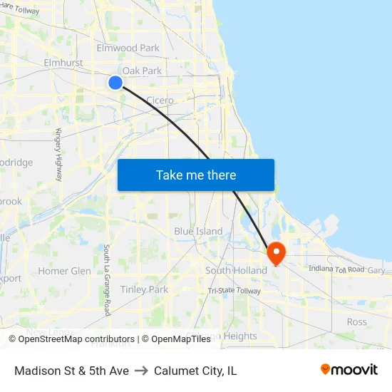Madison St & 5th Ave to Calumet City, IL map
