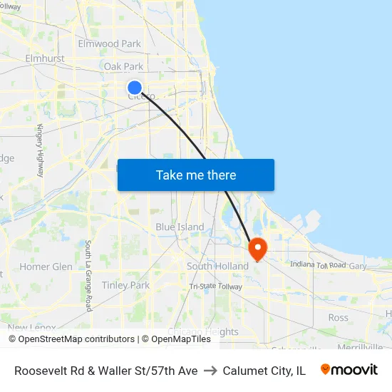Roosevelt Rd & Waller St/57th Ave to Calumet City, IL map