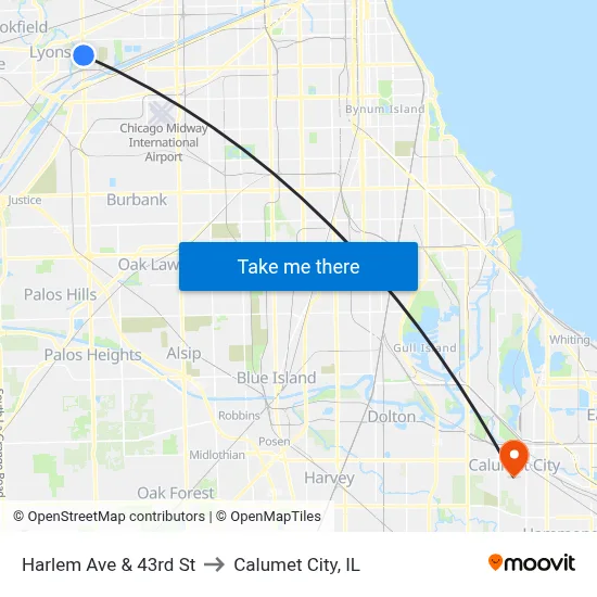 Harlem Ave & 43rd St to Calumet City, IL map