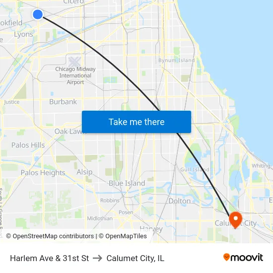 Harlem Ave & 31st St to Calumet City, IL map