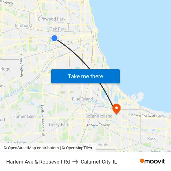 Harlem Ave & Roosevelt Rd to Calumet City, IL map
