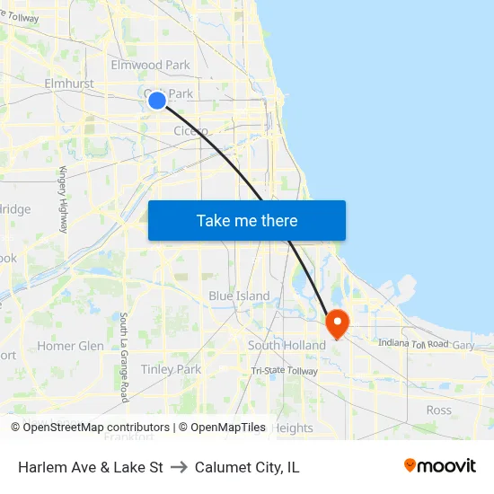 Harlem Ave & Lake St to Calumet City, IL map