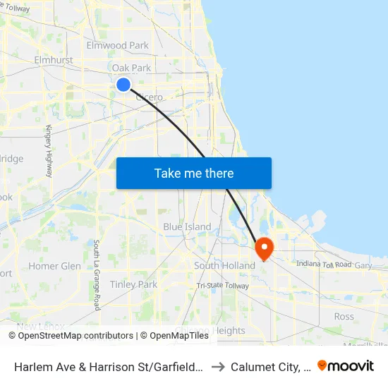 Harlem Ave & Harrison St/Garfield St to Calumet City, IL map