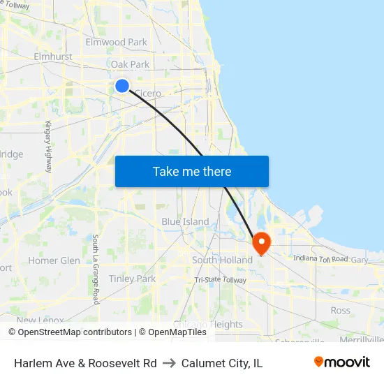 Harlem Ave & Roosevelt Rd to Calumet City, IL map