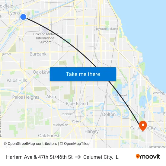 Harlem Ave & 47th St/46th St to Calumet City, IL map