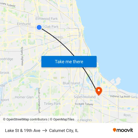 Lake St & 19th Ave to Calumet City, IL map