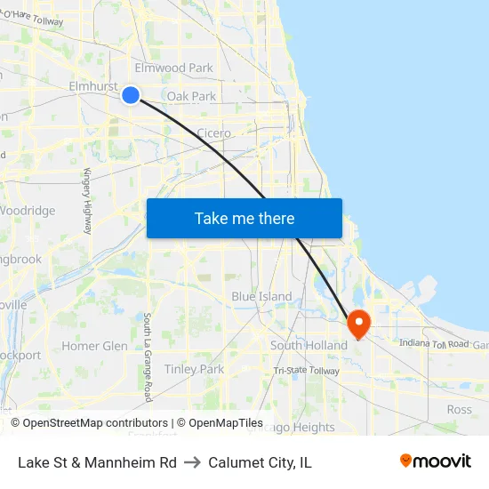 Lake St & Mannheim Rd to Calumet City, IL map