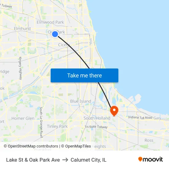 Lake St & Oak Park Ave to Calumet City, IL map