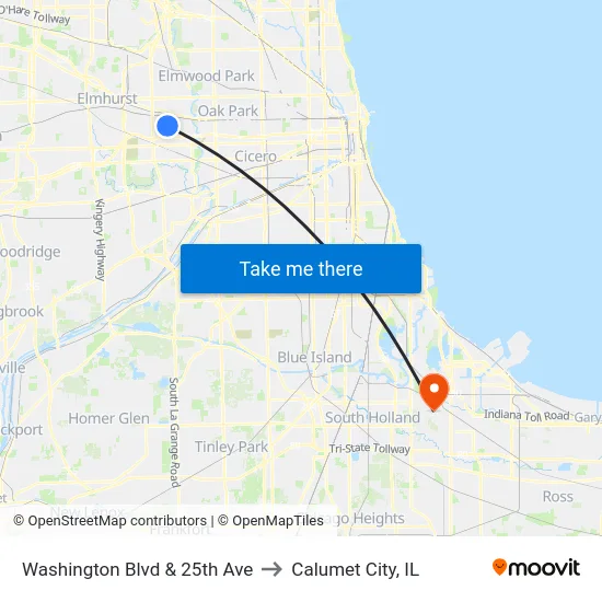 Washington Blvd & 25th Ave to Calumet City, IL map