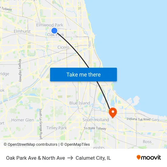 Oak Park Ave & North Ave to Calumet City, IL map