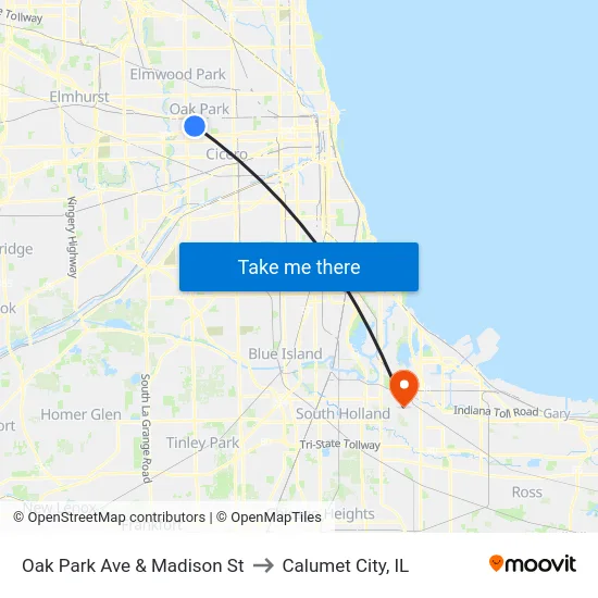Oak Park Ave & Madison St to Calumet City, IL map
