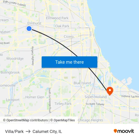 Villa/Park to Calumet City, IL map