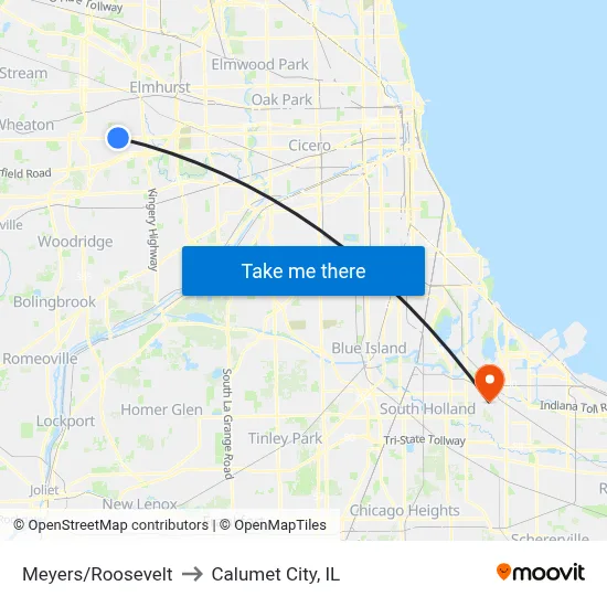 Meyers/Roosevelt to Calumet City, IL map