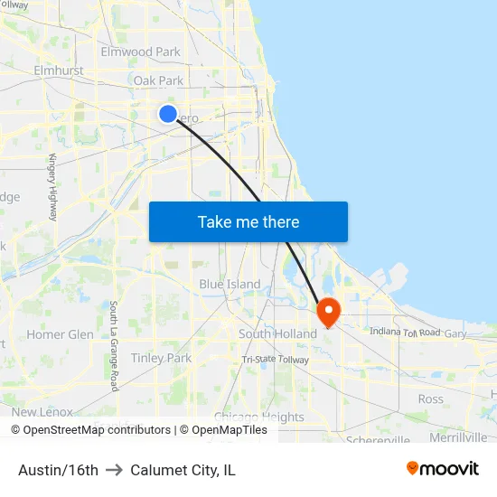 Austin/16th to Calumet City, IL map