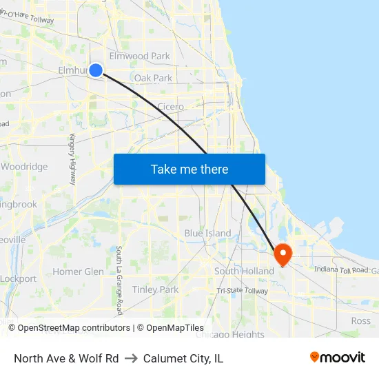North Ave & Wolf Rd to Calumet City, IL map