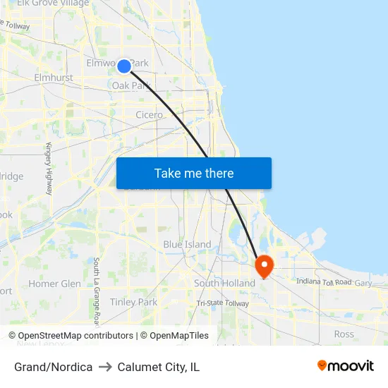 Grand/Nordica to Calumet City, IL map