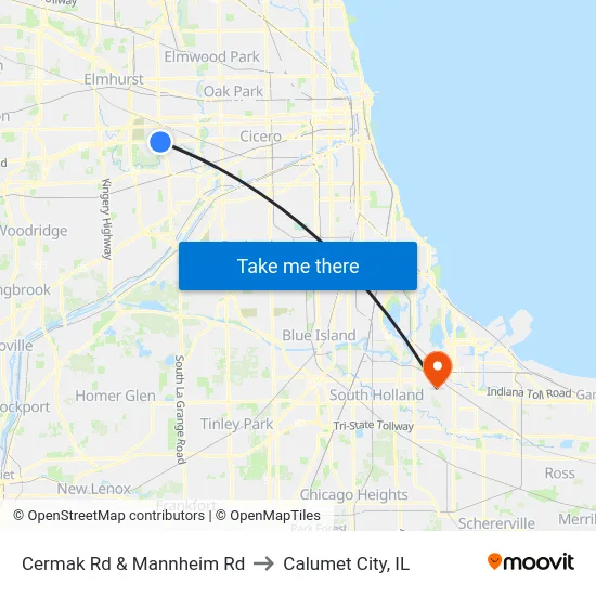 Cermak Rd & Mannheim Rd to Calumet City, IL map