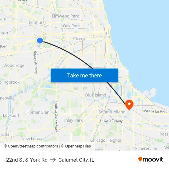 22nd St & York Rd to Calumet City, IL map