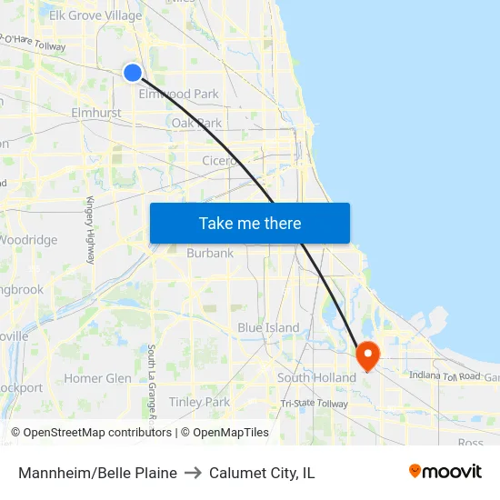 Mannheim/Belle Plaine to Calumet City, IL map